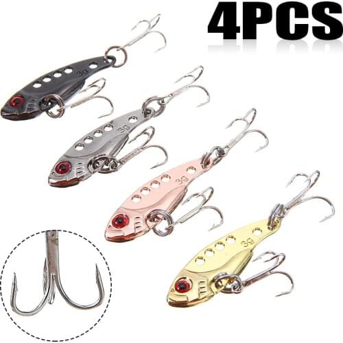 Lot 4pcs Metal Fishing Lures Spinner VIB Crankbait Fish Hooks Crank Baits Tackle Fishing Hard Baits Tackle Arttificial Hook