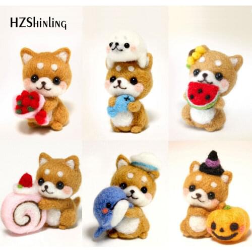 Non-Finished Felt Kit Girl Naughty Cute Dog Pets Handmade Toy Doll Wool Felt Poked Kitting Non-Finished DIY Wool Felting Package