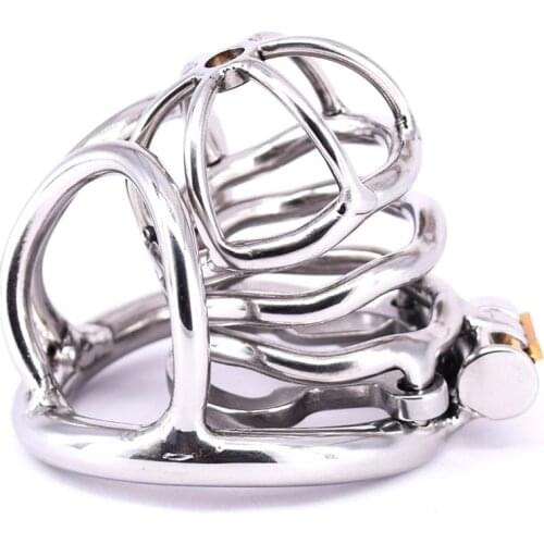 Stainless Steel Male Chastity Cage Locking Metal Cock Cage with 40/45/50mm Penis Ring Testicle Bondage Gear with Anti-off Ring