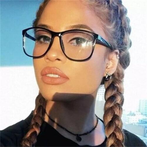 New Fashion Women Oversize Decorative Glasses Luxury Brand Design Black Flat Mirror Clear Lens Square Eyeglasses Frame