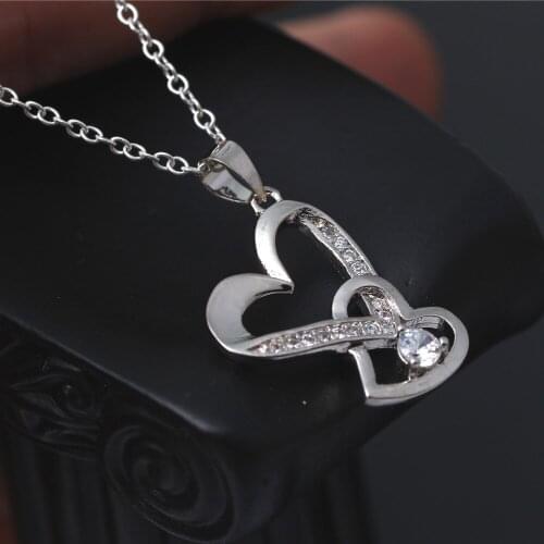 Wholesale pendant 925 Sterling Silver colorfashion Double heart Crystal zircon Silver colornecklace for women/men +chain