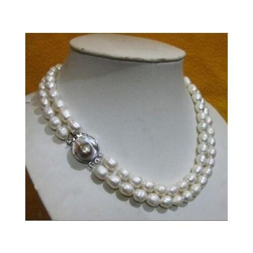 2 ROWS 8-10MM AKOYA WHITE BAROQUE PEARL NECKLACE 17-18" word wholesale mujer for women 925 fine quality jewelry nature