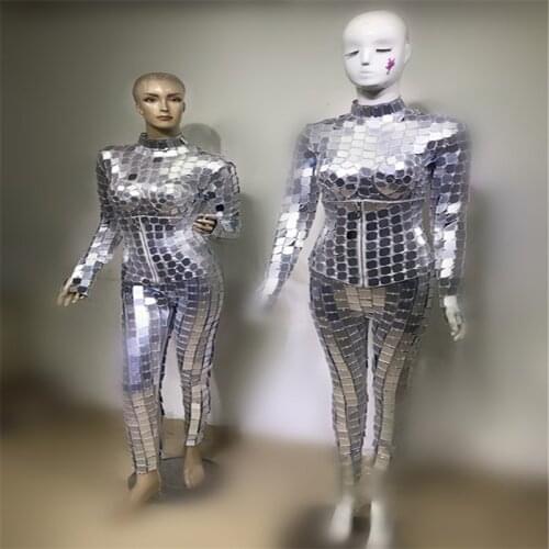 DC81 Silver mirror bra bodysuit party dj wears outfit mirror costumes models performance show clothe club dresses suit mirrors