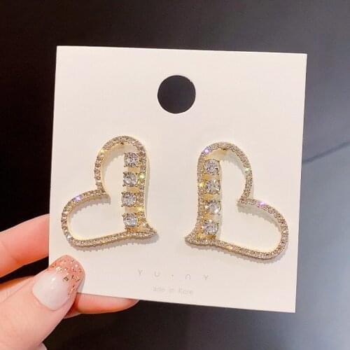 Fashion Crystal Heart Earrings 2020 New Korean Style Rhinestone Love Stud Earrings for Women Girls Cute Jewelry Brincos ER789