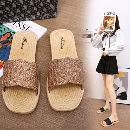 2021 New Ladies Slippers Beach Summer Shoes Women Slip on Bling Gold Flat Slides Outdoor Mules Female Casual Sandals