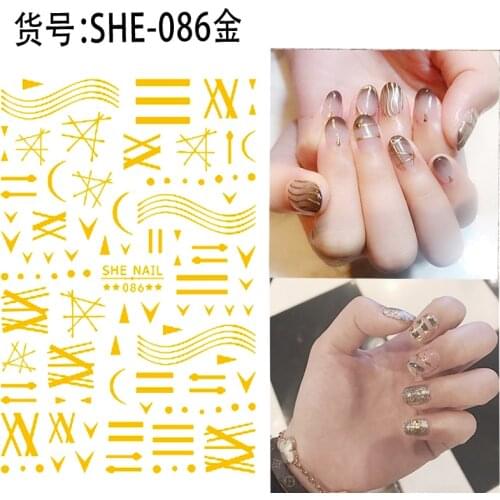 SUPER THIN SELF ADHESIVE 3D NAIL ART NAIL SLIDER STICKER GOLDEN METALIC STARS MOON GEOMETRIC SHAPE FISH FLOWER SHE81-92