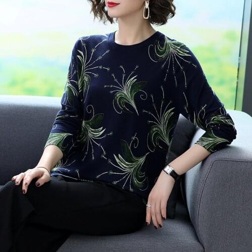 YISU Fashion Print knitted Sweater Women Autumn Winter Warm Jumper Loose Casual Pullover O-neck Long Sleeve Sweater Women