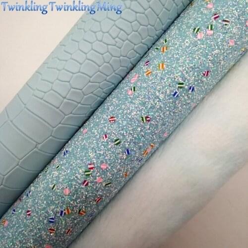 BLUE Glitter Fabric, Crocodile Embossed Faux Leather, Immitation Fur Fabric Sheets For Bow A4 21x29CM Twinkling Ming XM959