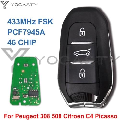 YOCASTY 3 Buttons Smart Key Keyless For PEUGEOT 308 508 CITROEN C4 DS4 DS5 2010 2012 2014 2015 2016 7945 chip 96742552ZD 433mhz