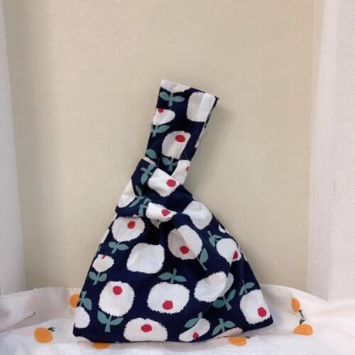 Women Japanese Cotton Fabric Wristlets Mini Portable Knot Wrist Top Handle Bag Simple Purses Shopping Handbags Phone Key Pouch