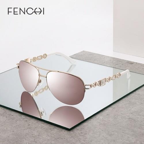 FENCHI Fashion Classic Brand White Pliot Sunglasses Women Pink Rose Gold frame Female Glasses Zonnebril Dames Oculos Feminino