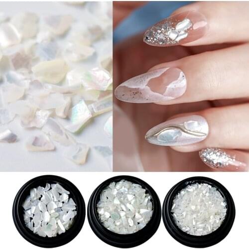 1 Box 3D Pearl White Natural Sea Shell Stones Gradient Glitter Flakes Charms Slices Summer Nail Art Decorations Manicure