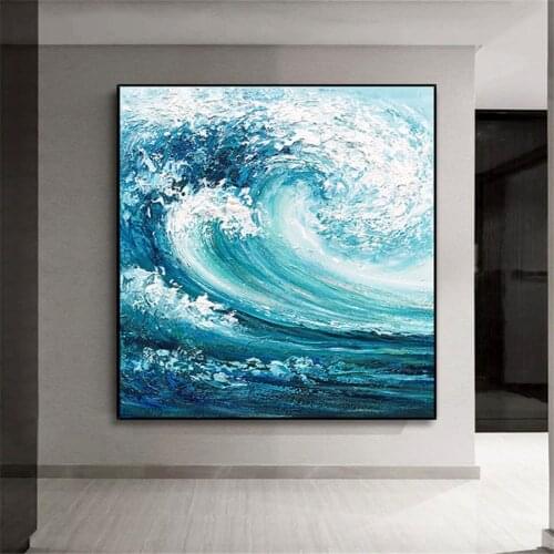 100% hand-painted art modern home decoration wall picture knife ocean wave wave oil painting on the living room Paintings nude