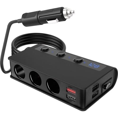 1QC3.0 180W Car Charger Car Cigarette Lighter 3 USB 2.4A Cigarette Lighter Adapter 3 Car Cigar Lighter Socket Universial