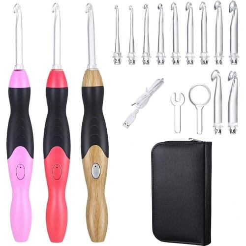 2 mm To 10 mm Light Up Crochet Hooks Set Soft Handles Knitting Needles Kit Craft Case Crochet Weaving Tools Sewing Tool