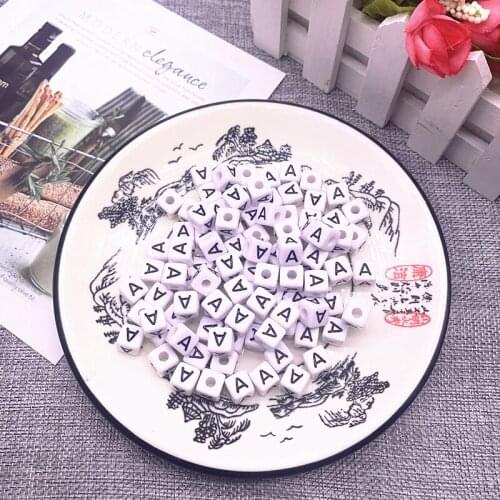 20pcs 10*10mm Cube Acrylic Letter Beads Single Alphabet "A" White Square Bracelet Jewelry Making Beads