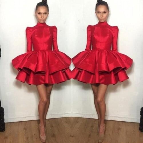 2020 Short Party Dresses Red Long Sleeve Tiered Ruffled Mini Prom Dress Girls Kids Homecoming Cocktail Dress