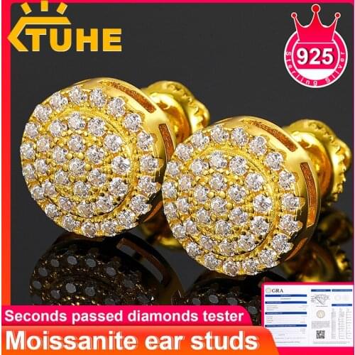 2021 Women Jewelry Fully Iced Out Moissanite Earrings 925 Sterling Silver For Mens Hip Hop Jewelry