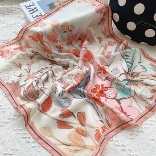 2021 Silk Scarf Women Neck Hair Foulard Square Small Headband Fashion flower Print Neckerchief Scarves Bandana Shawls and Wraps