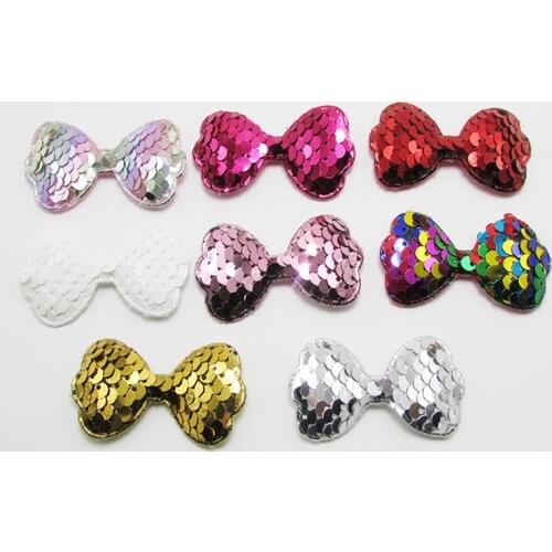 32pcs/lot 5*3cm sequin bowknot padded applique for clothes and hair accessories