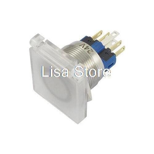 DC 24V White Lamp 1NO 1NC Flat Round Momentary Stainless Steel Push Button Switch 20mm Thread Waterproof Button Switch Cover