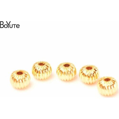BoYuTe (10 Pieces/Lot) Color-preserving Real Gold Plating 6MM Pumpkin Beads Factory Direct Sale Diy Beads Jewelry Making