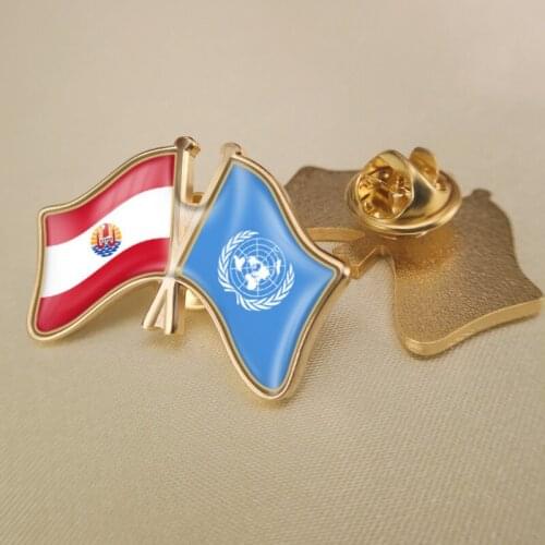 United Nations and French Polynesia Crossed Double Friendship Flags Lapel Pins