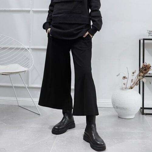 Black cropped pants, loose wide leg pants, skirt pants, large womens art pants, dark black, Yamamoto style, hip-hop Street