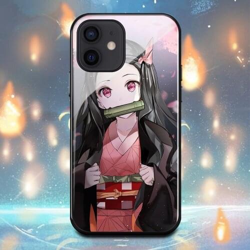 Demon Slayer Kamado Nezuko Phone Case For Iphone X XR XS Max 11 11Pro 12Mini 12Pro 6 6s 7 8 Plus Tempered glass shell Cover