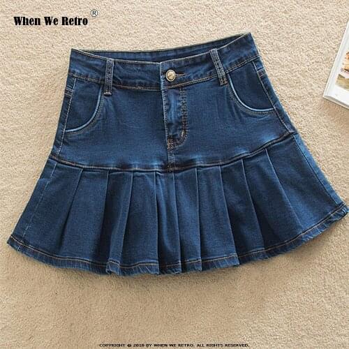 Denim Skirt With Ruffles 6XL Plus Size Jeans Skater Woman High Waist Bottom Female Casual Pleated Micro Mini Short Jurken WF0219