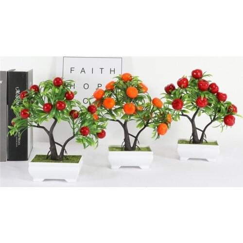 1pc Artificial Fruit Tree Potted Plant Bonsai Plastic Flowerpot Ornaments Simulation Flowers Grass Home Office Desk Decoration