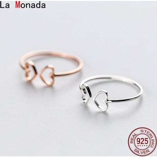 La Monada Hollow Heart Women Ring 925 Sterling Silver Minimalist Rings For Women 925 Silver Fine Jewerly Rings Woman Resizable