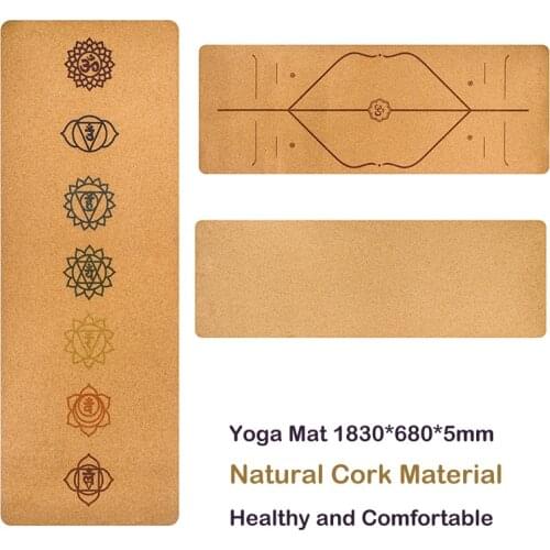 5mm Natural cork yoga exercise mat Width 68cm TPE Pilates Fittness Mat with Position Line Non-slip Yoga Pad Gym Sports Mat