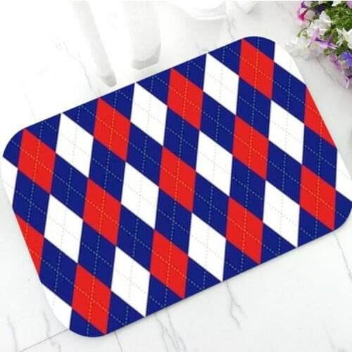 Nautical Blue Red Argyle Pattern Welcome Doormat Diamond Check Plaid Print Door Mat Rug Carpet Indoor Bathroom Argyle Home Decor