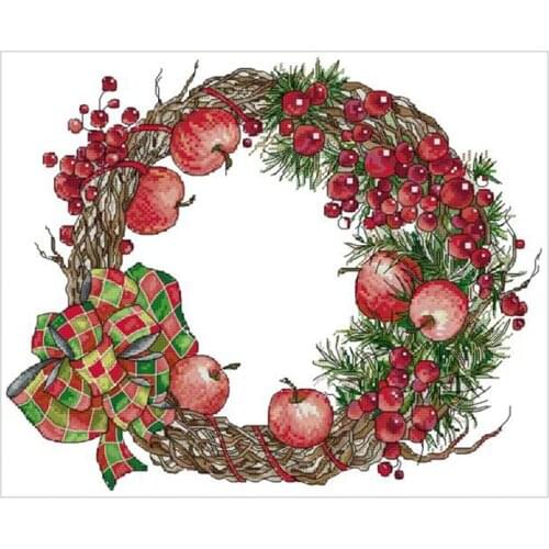 Cross Stitch Stamped Kits Printed Embroidery Cloth Needlepoint Kits Easy Patterns for Garland-Christmas Apple 11CT