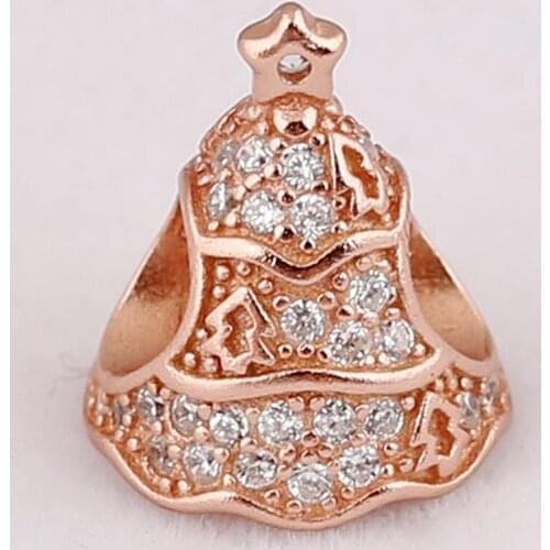 Original Rose Gold Twinkling Christmas Tree With Crystal Beads Fit 925 Sterling Silver Bead Charm Bracelet Diy Jewelry