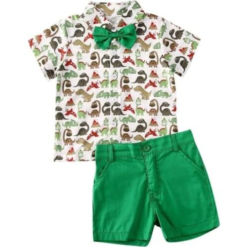 1-6 Years Toddler Kids Baby Boy Clothes Set Short Sleeve Dinosaur Print Shirt+Green Shorts Summer 2PCS Outfits Set 2020 Newest