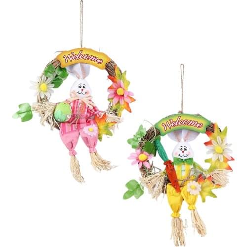 Easter Wreath Front Door Fake Daisy Garland Egg Rabbit Child Room Decoration