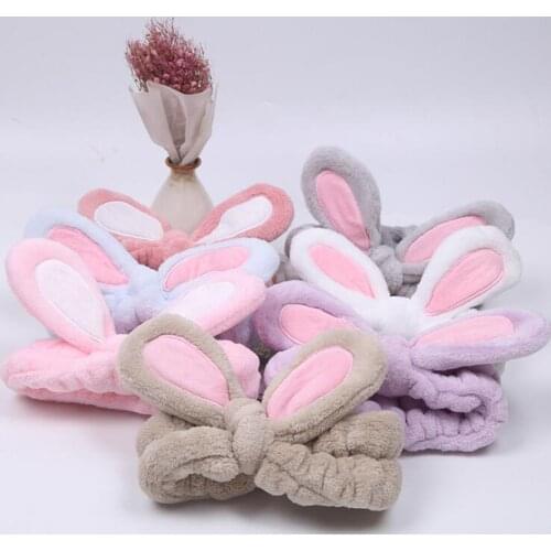Woman Lovely Rabbit Headband Bow Elastic Hairband Wash Face Turban Girls Cute Hair Holders Ladies Band Hair Accessories Bandeau