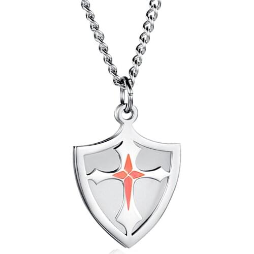 Simple Drop Shipping Heart Shape Shield Cross Necklace Stainless Steel Man Male Christian Pendants For Jewelry Personalized Gift
