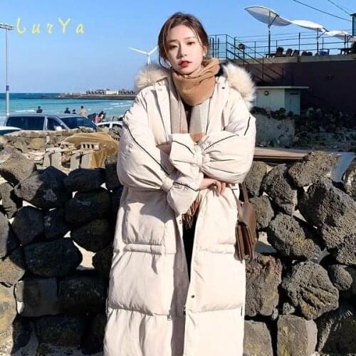 2020 winter new style Korean version down jacket female long style loose white female coat large wool collar fashion lady coats