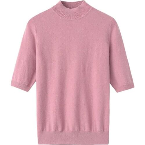 Pure cashmere sweater women Inner Mongolia 2021 autumn winter new 1 half high neck short-sleeved pullover half-sleeved sweater