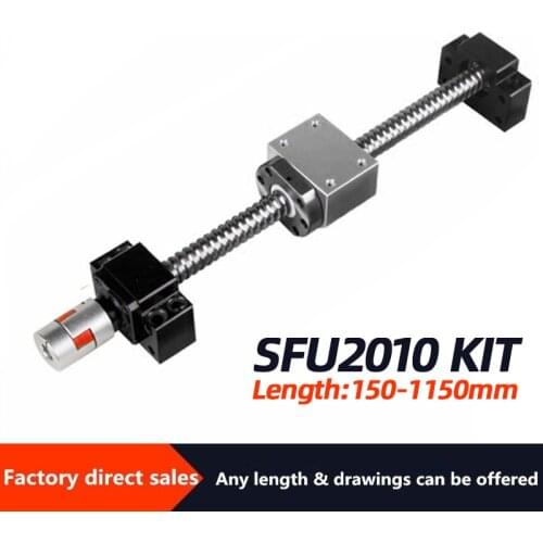 High quality SFU2010 ball screw with RM2010 ball screw nut BKBF15, DSG20H and XB30-40 1050mm-2450mm for CNC parts processing