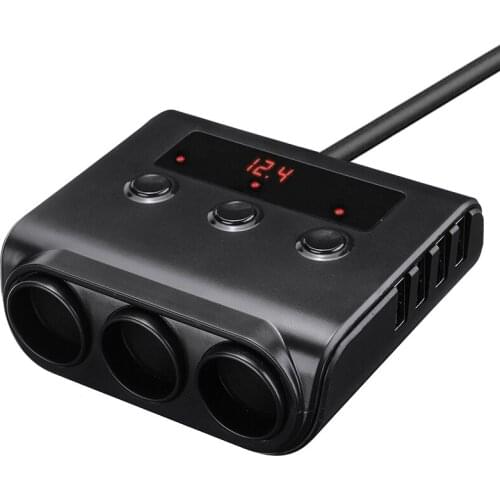 Black 3 Way 4 USB Socket Charger 12V Car Cigarette Lighter Splitter Adapter For Tablet MP3 Players Switch
