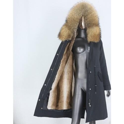 BLUENESSFAIR X-long Waterproof Parka Winter Jacket Women Real Fur Coat Natural Raccoon Fox Fur Collar Hood Detachable Streetwear