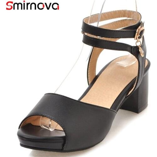 Smirnova black white plus size 33-47 fashion 2018 new arrive shoes woman peep toe buckle square heel women sandals