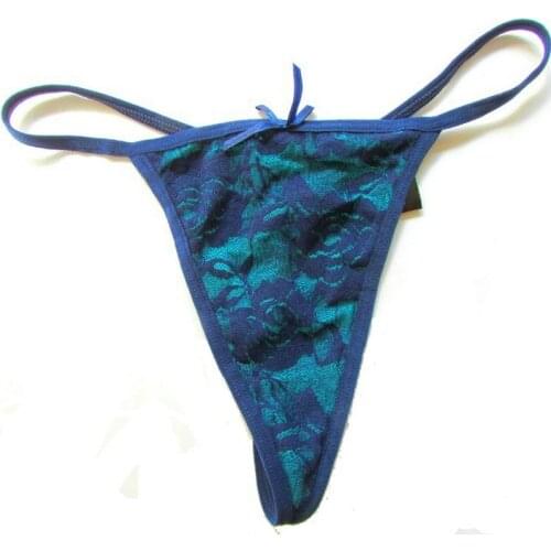Sexy G-String 2 Layer Blue Lace Underwear Women Slim Ladies Thong Flower Panties Cute Tback Candy Cherries
