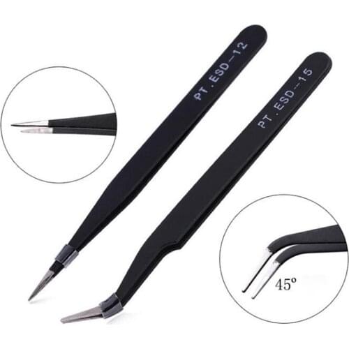 1 PCS Black Elbow/Curved Straight Nail Tweezers Metal Eyelash tweezers Nail Art Nippers Rhinestones Sequins Beads Picking Tool