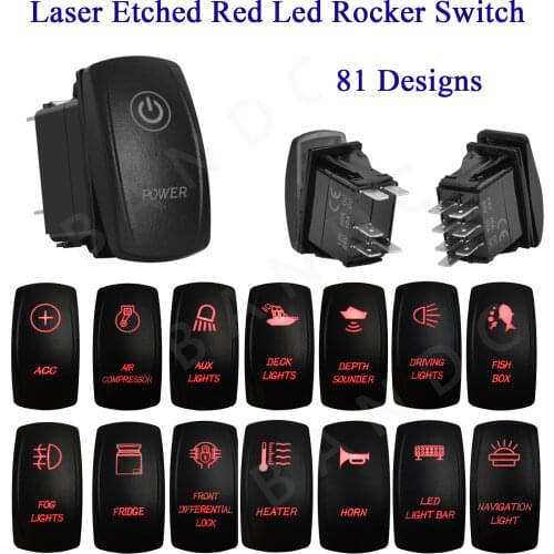 12V 24V,Car Boat Marine RV Laser Etched on-off on-off-on SPST DPDT Rocker Switch for the ARB/Carling/NARVA 4x4 Style,Red Led