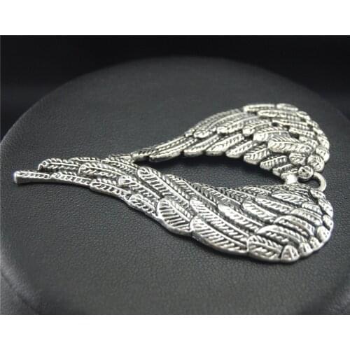 1pcs Silver Color Angel wings Pendant DIY Necklace jewellery Findings 69X47mm A1763